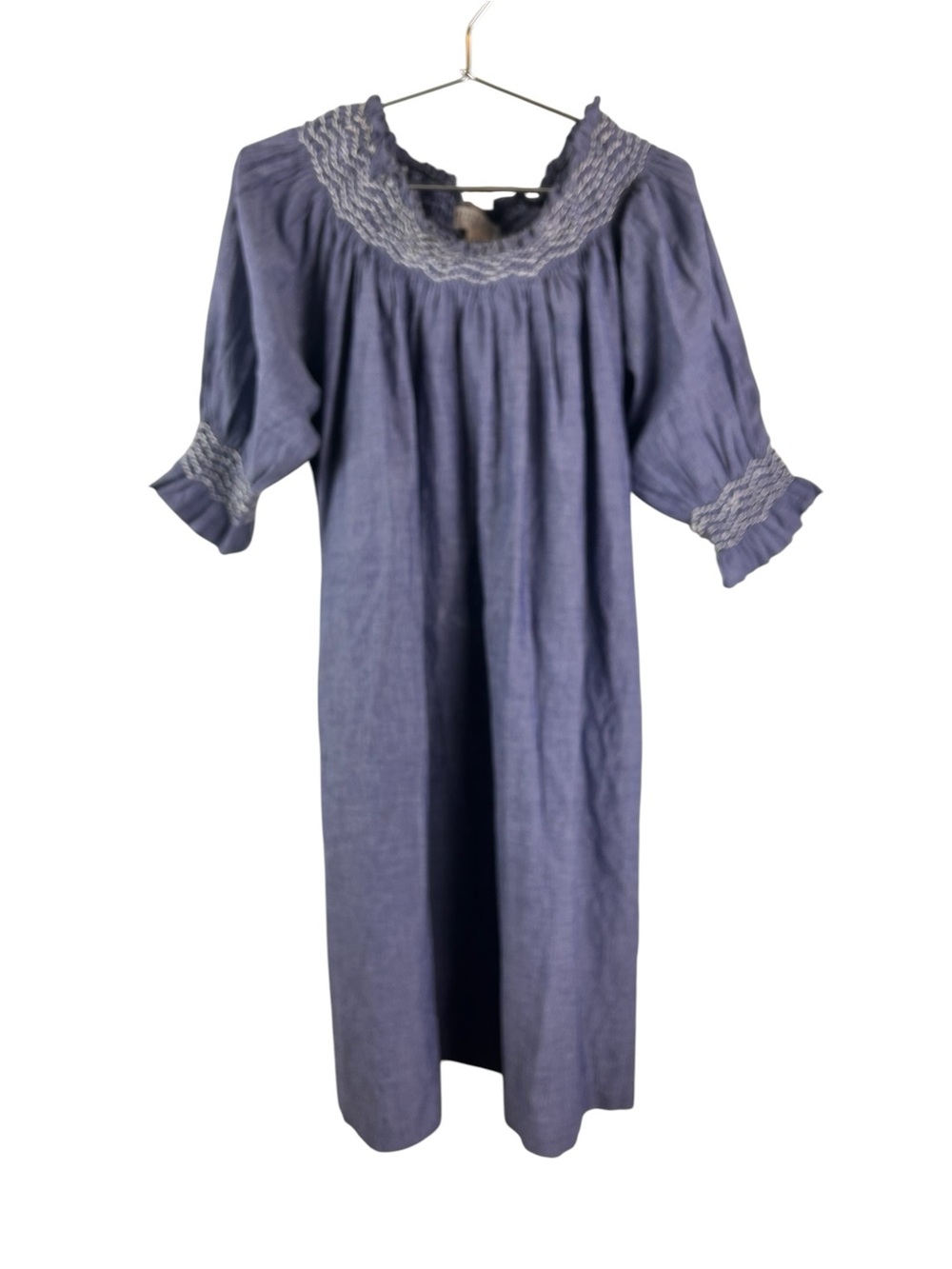 Erica Wilson Nantucket Women’s Smocked Neckline Blue Midi Dress